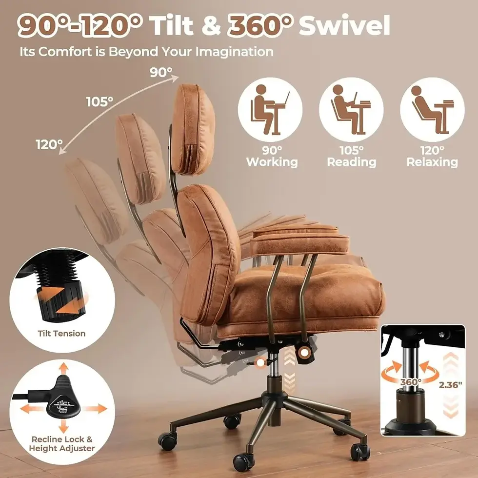Thumbnail: Mid-Century Ergonomic Office Chair – Faux Leather, Lumbar Support, Brown