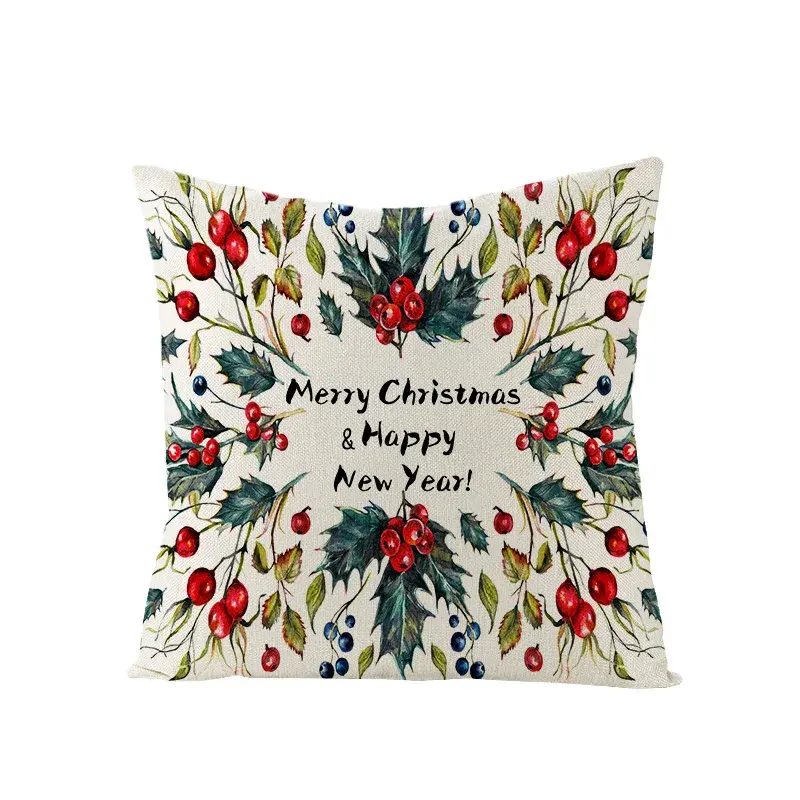 Thumbnail: 45x45CM Linen Christmas Pillow Case with Bird, Trees, Garland & Floral Print