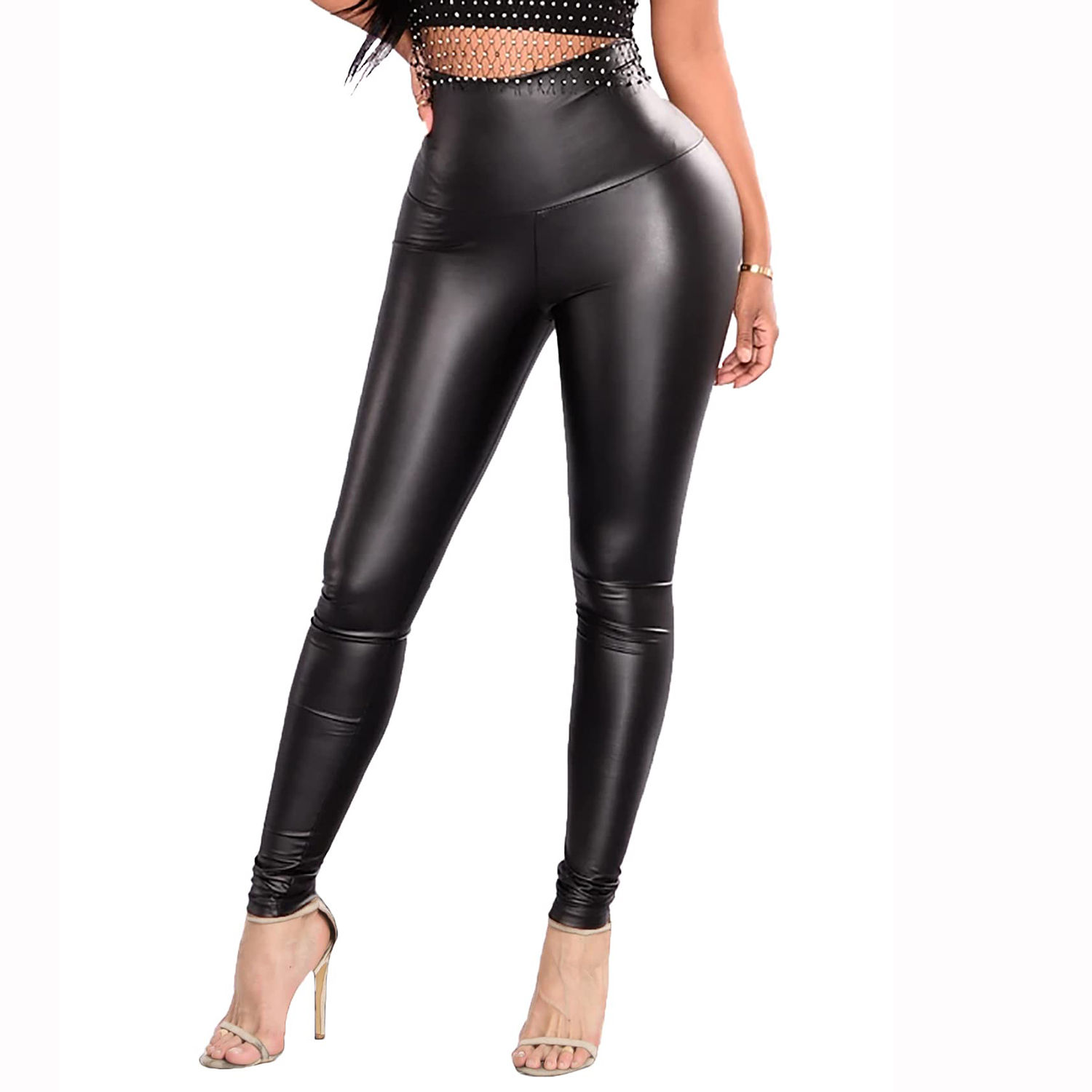 High Waist Shiny PU Leather Leggings for Women – Fitness & Tummy Control