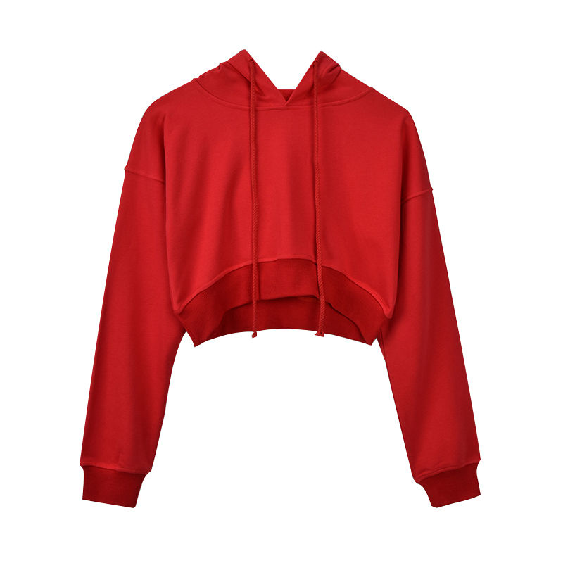 Thumbnail: 100% Cotton Crop Top Hoodie with Terry Inside and Custom Logo Embroidery