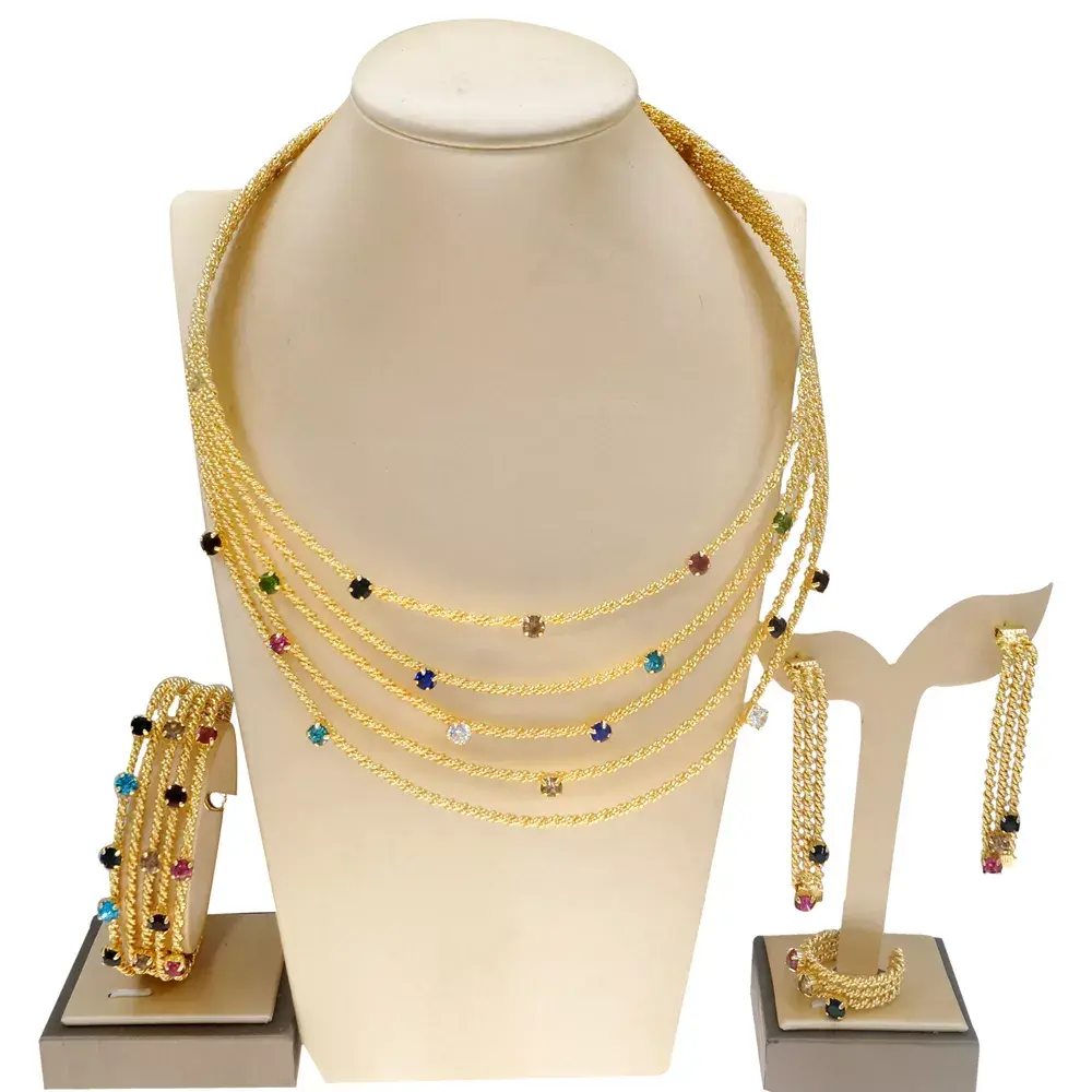 Women's Jewelry Set Brazilian Gold Color Necklace Bracelet Earrings