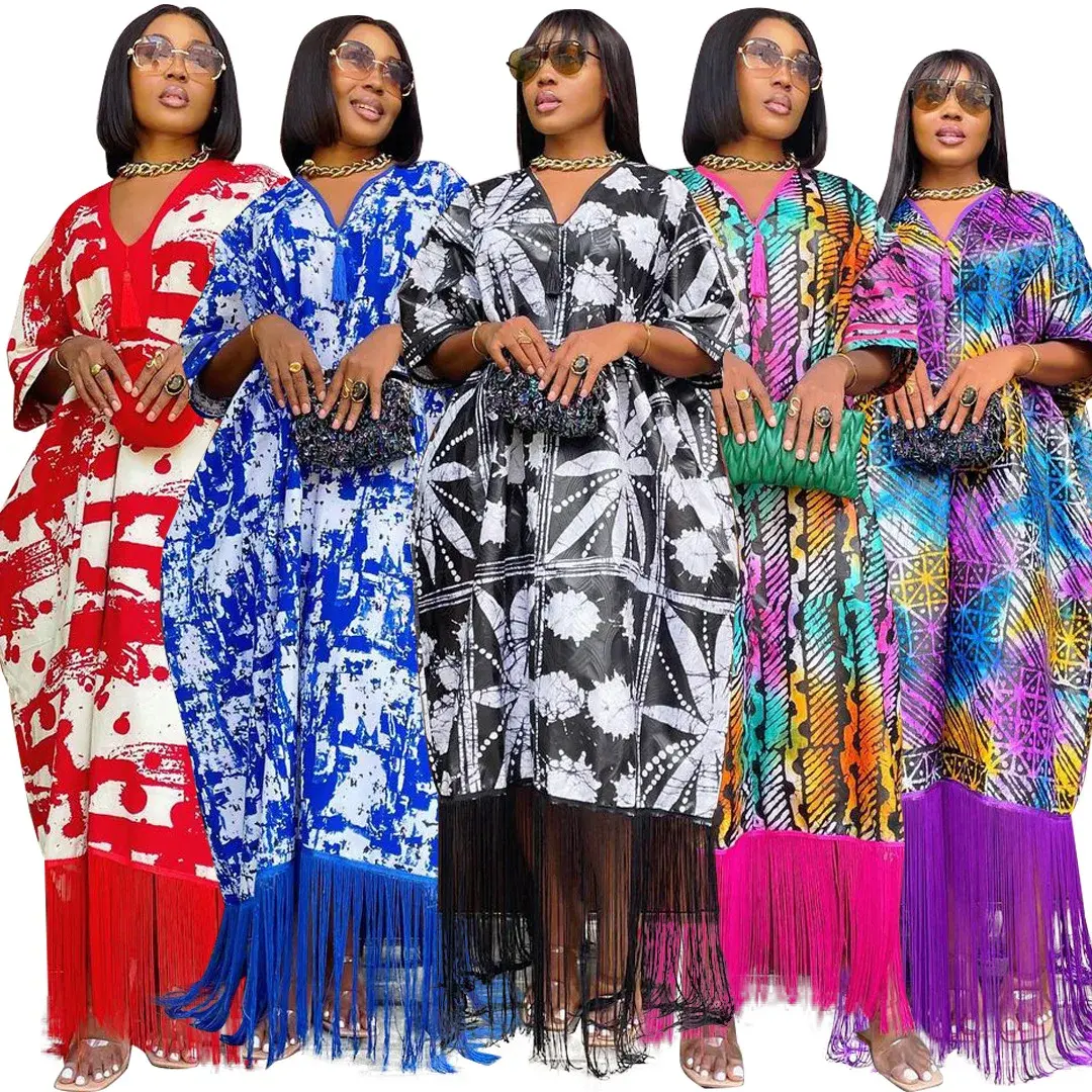 Women Long Sleeve Floral Boho Maxi Dress with V Neck and Flowing Kimono Sleeves