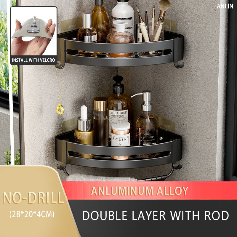 Thumbnail: Wall Mounted Aluminum Bathroom Corner Shelf No Drill Storage Rack