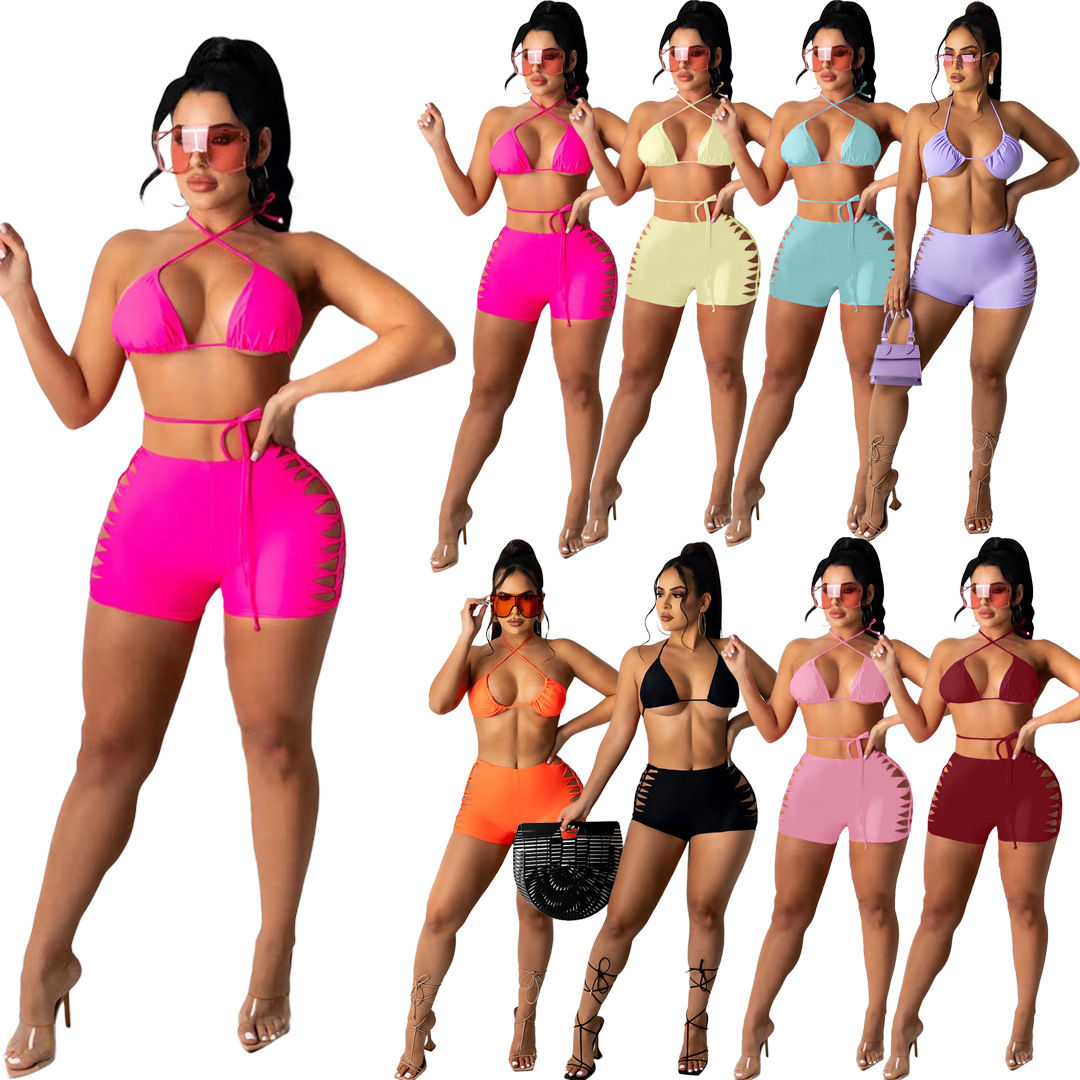 Bikini Set Women High Cut Summer Swimwear Push Up Bra Shorts Beachwear