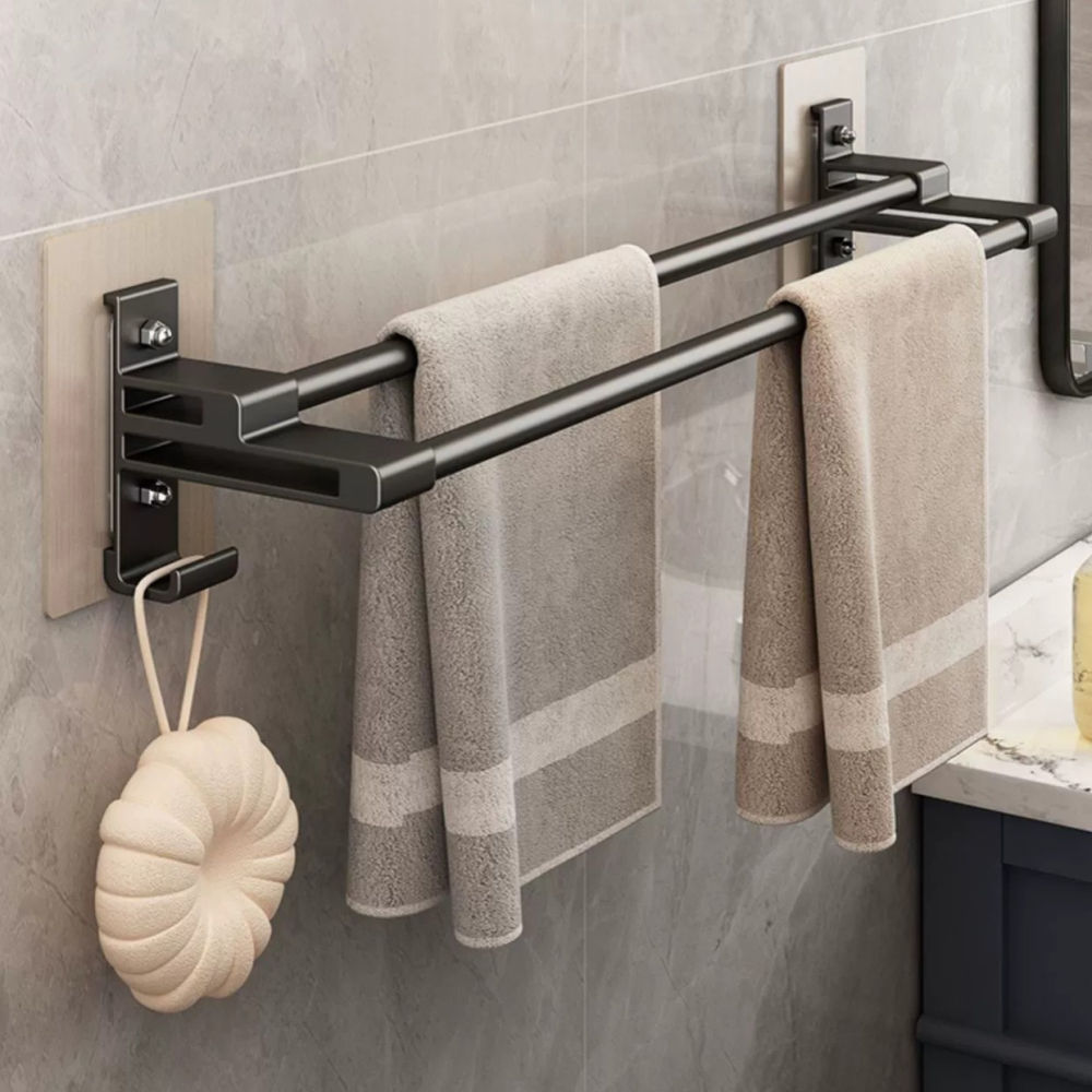 Double Towel Rack – No-Drill Space Aluminum Wall Mounted Bathroom Holder