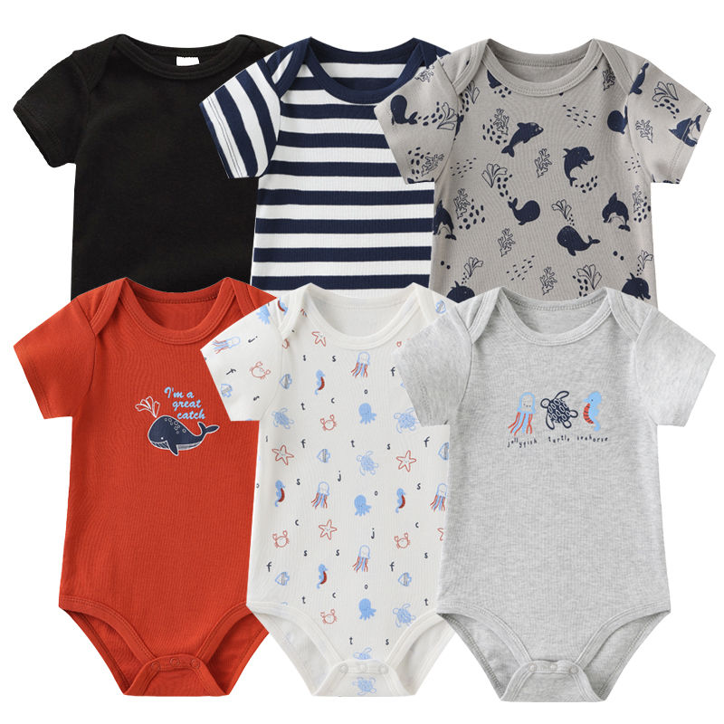 Thumbnail: 6-Piece Unisex Baby Clothing Set – Cotton Short Sleeve All-Season Wear