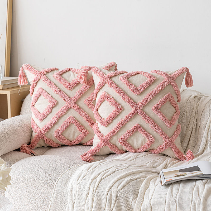 Thumbnail: Pink Plush Geometric Pillow Cover – 45×45 CM Sofa Cushion