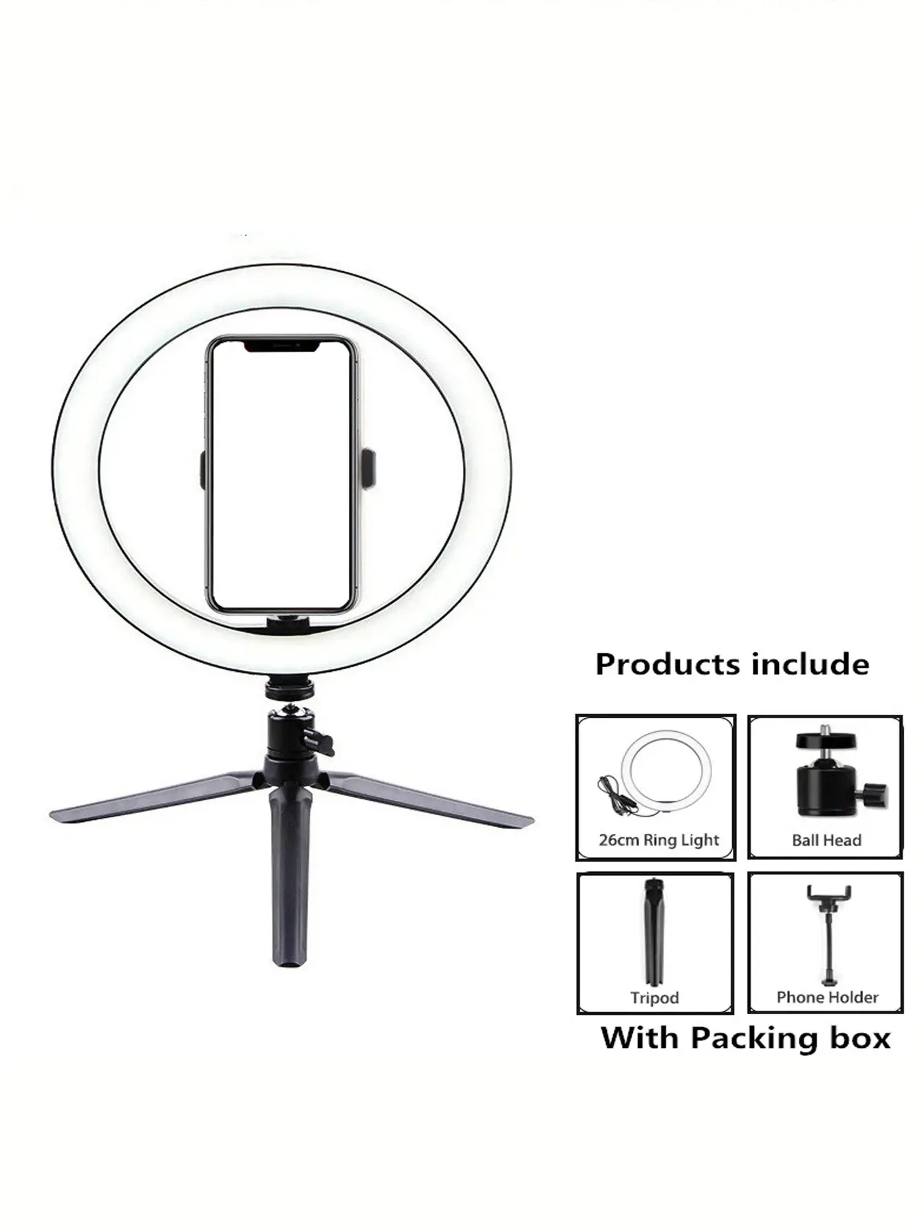 26 cm LED Ring Light with Tripod Stand for Selfies, Makeup & Video Recording