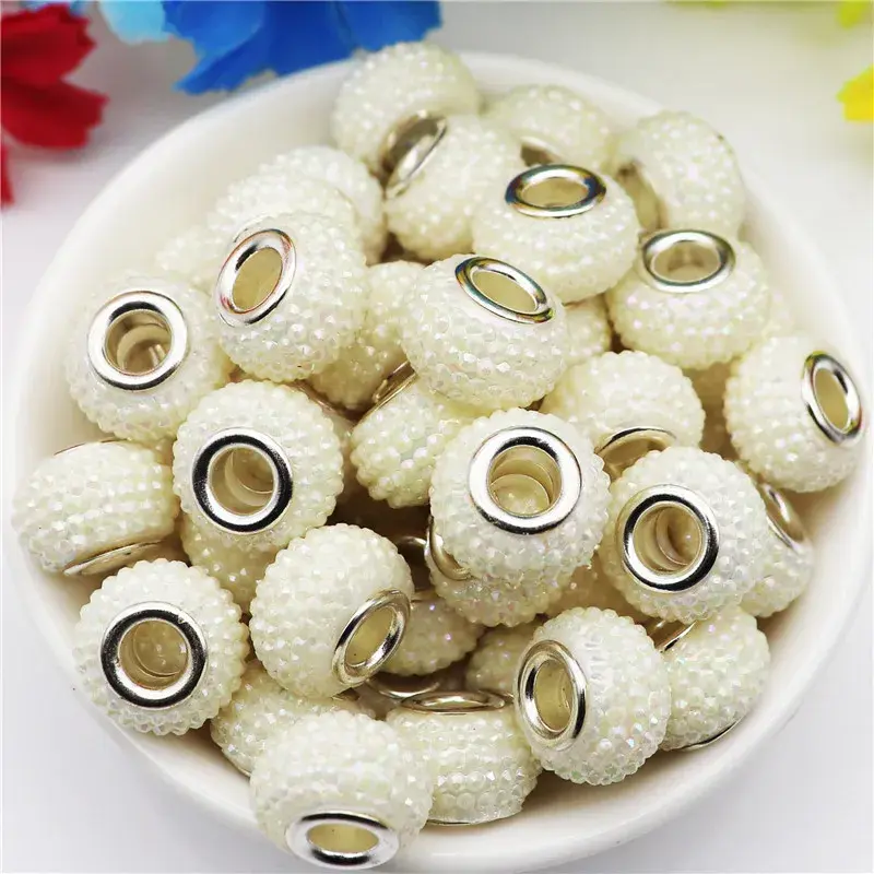 Thumbnail: 10 Pcs 45-Color Large Hole Resin 3D Crystal Murano Spacer Beads
