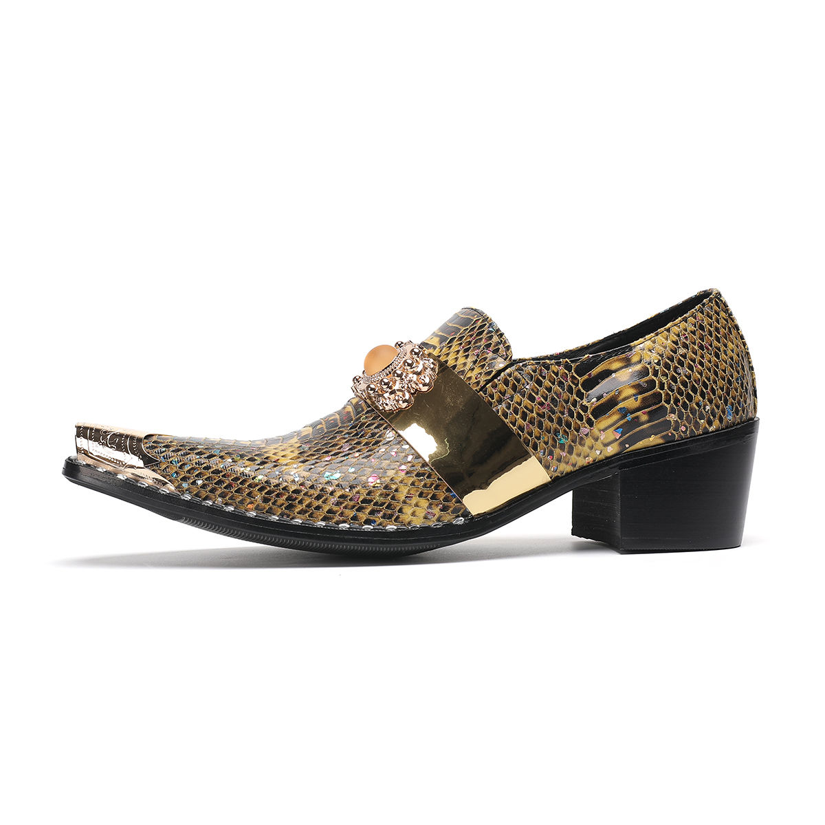 Mens Gold Metal Pointed Toe Luxury Business Formal Night Club Party Shoes