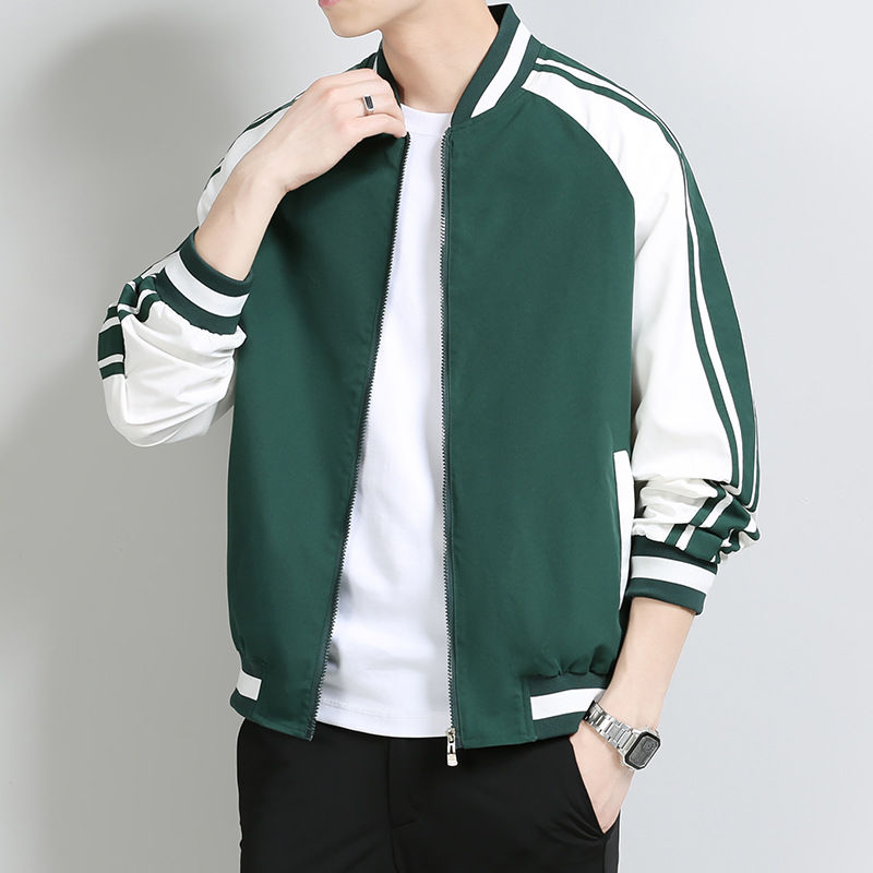 Striped Long Sleeve Zipper Stand Collar All-Match Youth Casual Varsity Jacket