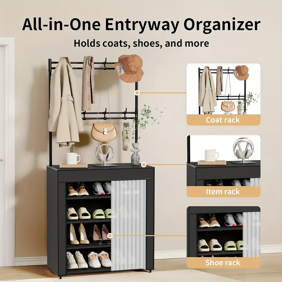 Thumbnail: 3-in-1 23 Multi-Functional Metal Storage Rack with 5/6 Shelves & 8 Hooks