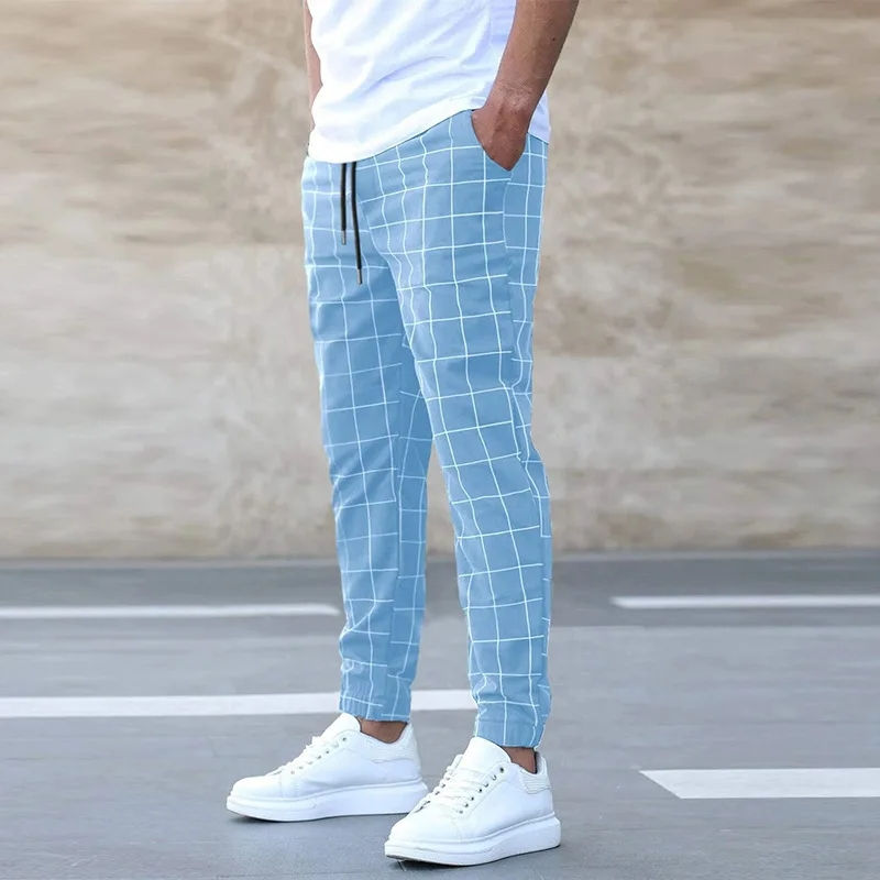 2025 New Fashion Men Pants – Mid Waist Slim Fit Sweatpants (Plaid Checkered)