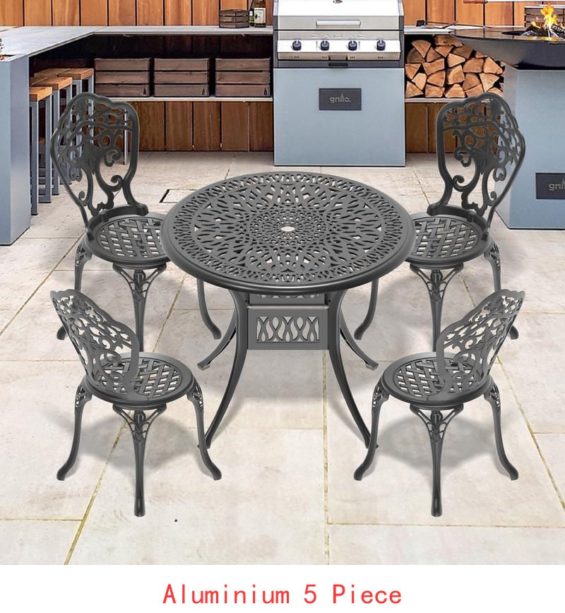 Thumbnail: 5-Piece All-Weather Cast Aluminum Dining Set – Round Patio Table with 4 Swivel