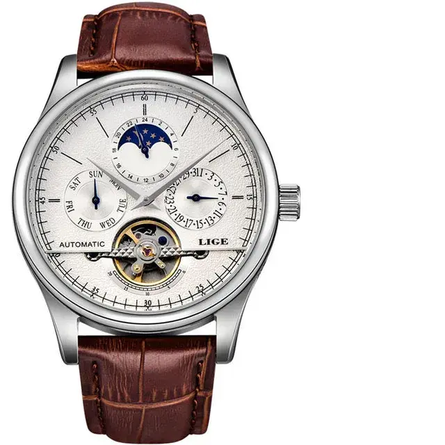 Thumbnail: Luxury Tourbillon Waterproof Leather Mechanical Watch – Men's Classic Design