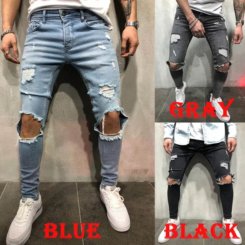 Thumbnail: StreetLine Ripped Slim Denim Pants – Men's Pencil Fit Casual Jeans