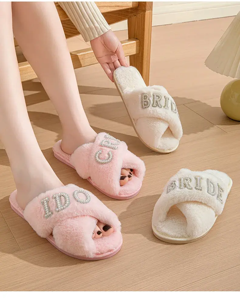 Thumbnail: Pearl Letter Bride Slippers for Women Summer Wedding Party Comfortable Pull On
