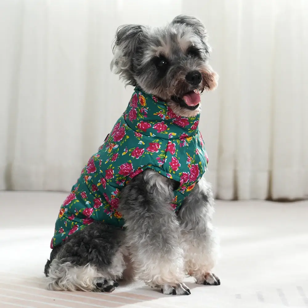 Winter Waterproof Pet Coat – Floral Puppy Jacket for Small Dogs & Cats