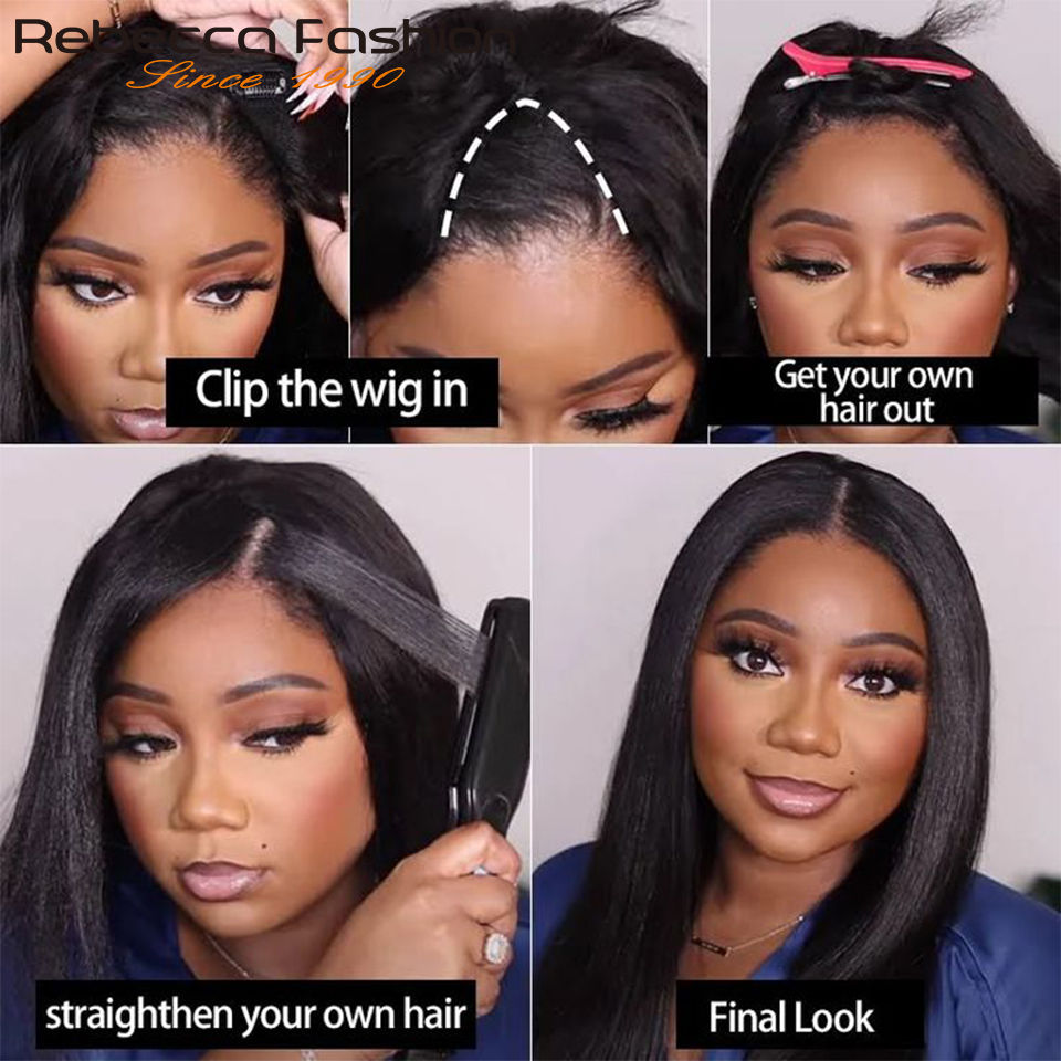 Thumbnail: Straight U-Part Wig Natural Black/Brown Brazilian Human Hair for Women