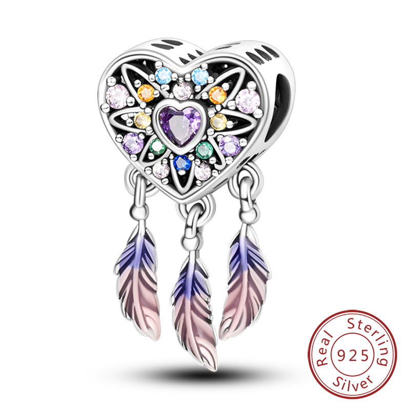 Thumbnail: Sterling Silver Love Heart Family Charm Bead Pendant for Bracelet Jewelry