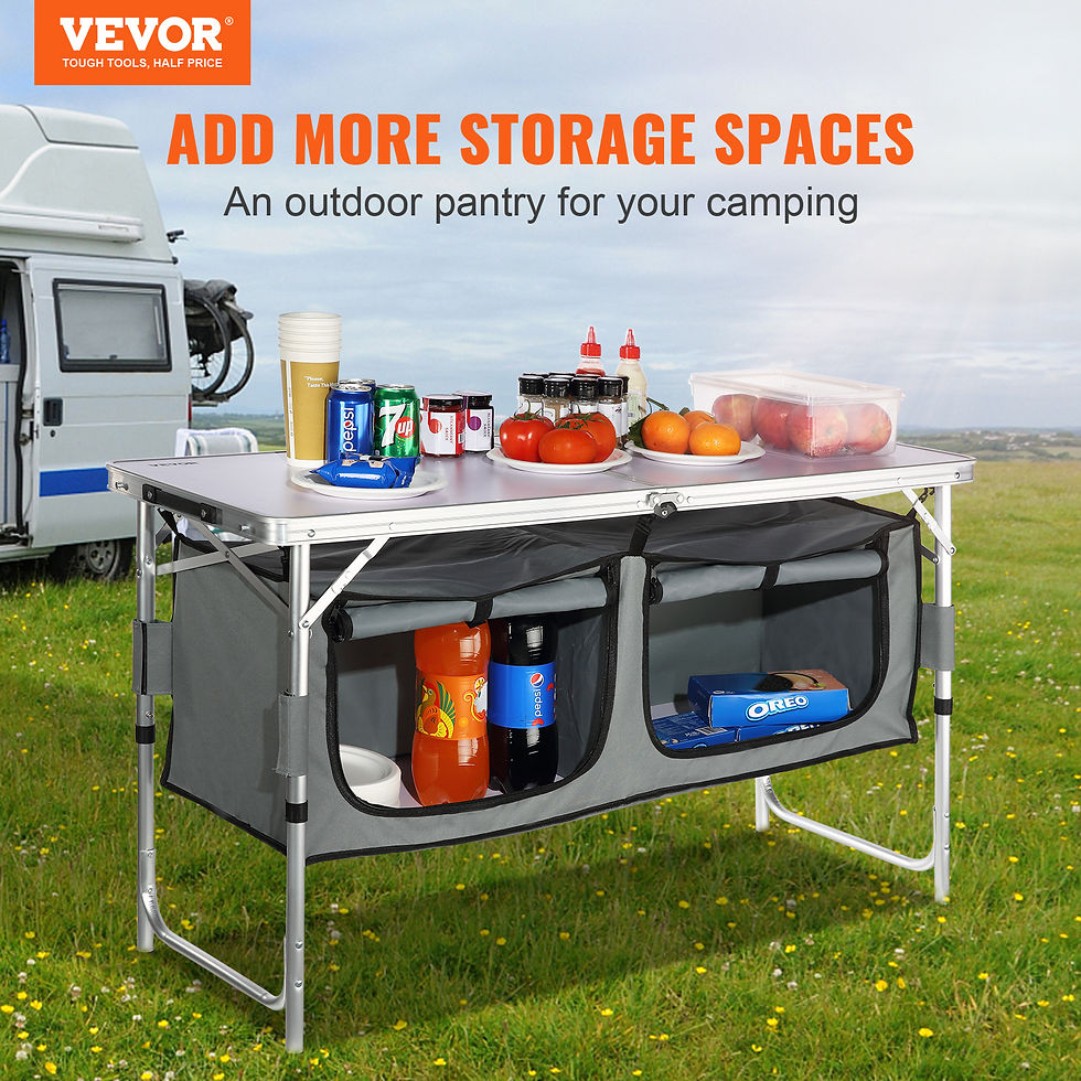 Thumbnail: Portable Folding Camping Kitchen Table with Adjustable Height and Storage