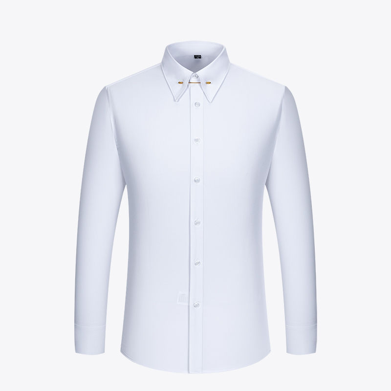 Thumbnail: Embroidered French Cufflinks Long‑Sleeve Dress Shirt with Collar Pins