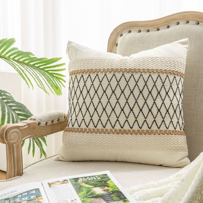 Thumbnail: Bohemian Linen Pillow Cover – Textured Cushion Case for Sofa & Bed