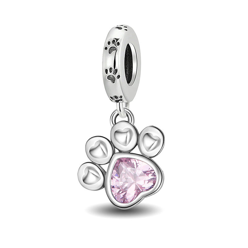 Thumbnail: Sterling Silver Purple Love Heart Flower Safety Chain Charm Bead for Bracelet