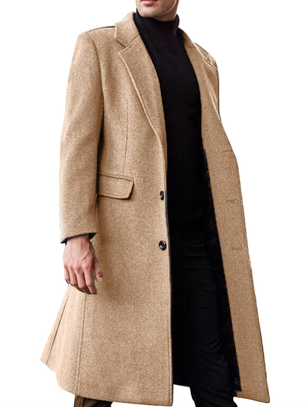 Thumbnail: Mens Long Wool Blend Trench Coat Classic British Style Autumn Winter