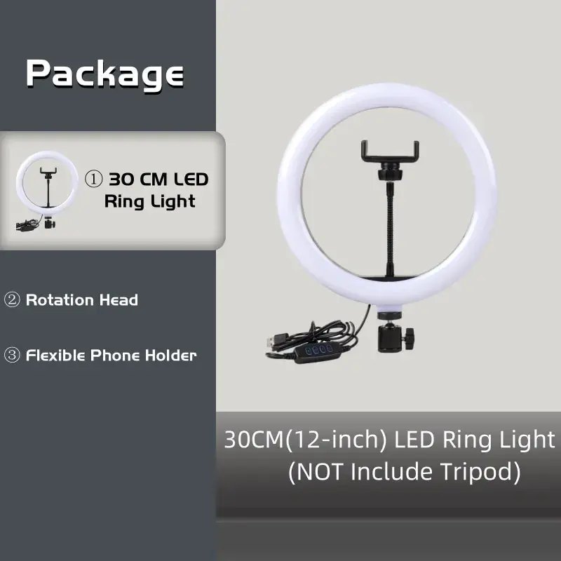 12-Inch LED Ring Light with Tripod Stand, Dimmable USB-Powered Selfie Lighting