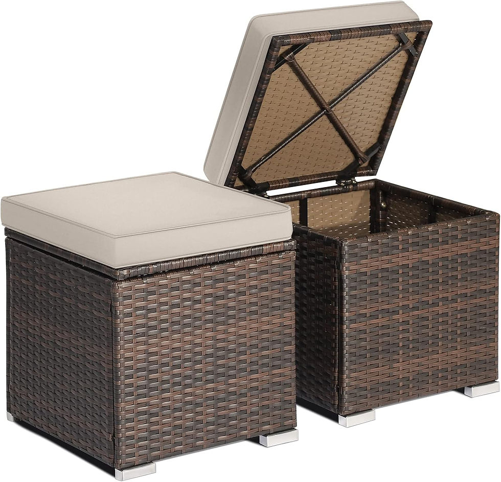 Thumbnail: 2-Piece Rattan Footstool Set – Outdoor Ottoman with Removable Cushion