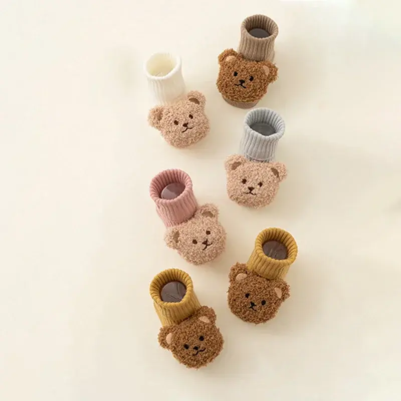 Thumbnail: Cartoon Bear Baby Socks – Thick Warm Cotton Anti-Slip Winter Socks (0–3Y)