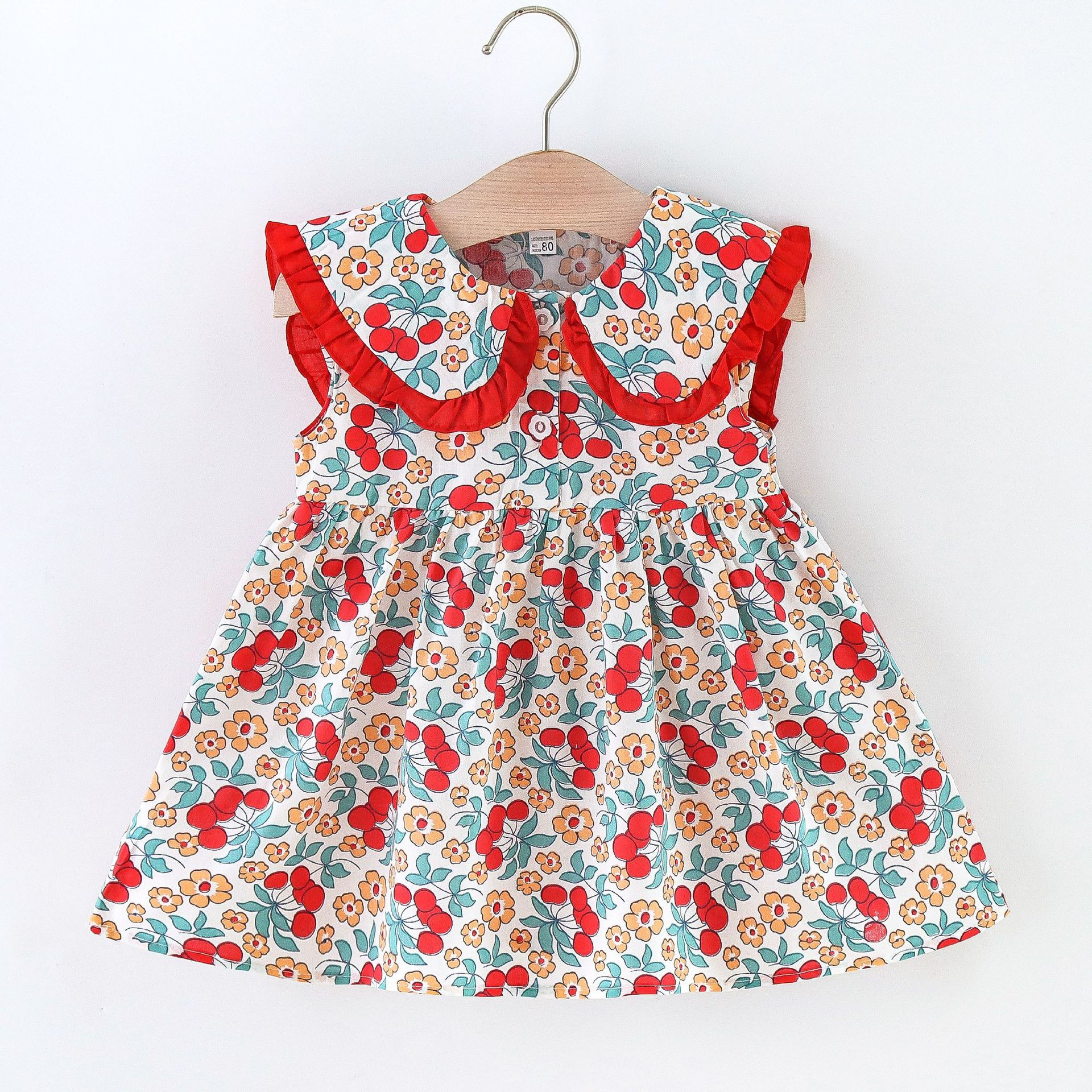 Sweet Toddler Baby Girls Sleeveless Floral Dress – Summer Cute Navy Collar
