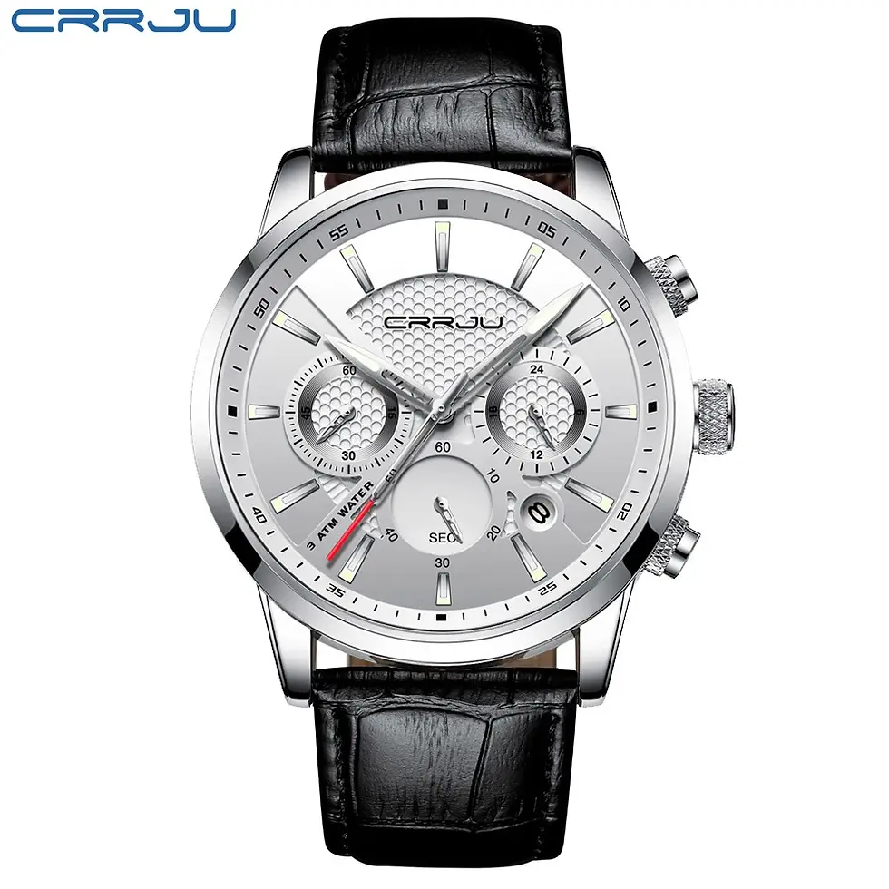 Thumbnail: Leather Quartz Watch for Men – Chronograph, Calendar, Waterproof