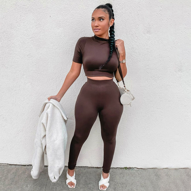 Thumbnail: High Waist Active Stretch Two Piece Fitness Set Casual Sportswear Women Gym