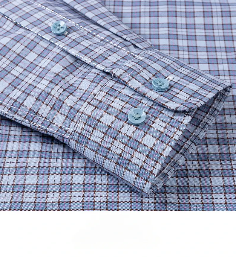 Thumbnail: Men’s Beige Plaid Oxford Shirt – 100% Cotton, Slim Fit, Long Sleeve Business Cas