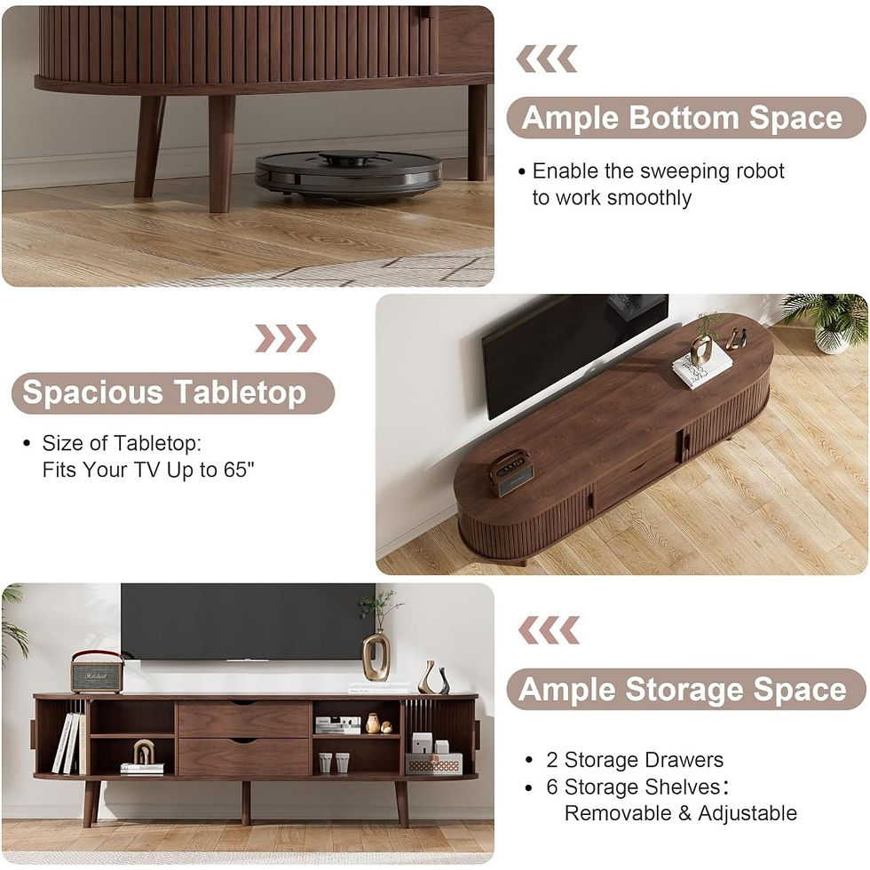 Thumbnail: 55” Mid Century TV Stand – Walnut Console with Sliding Doors & Drawers
