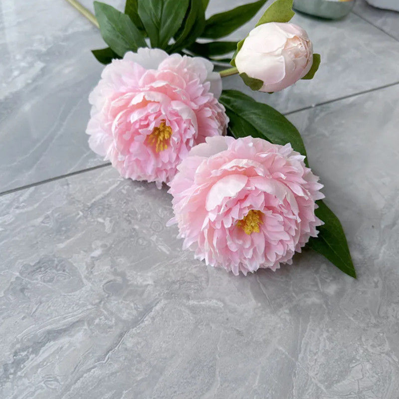Thumbnail: Artificial Peony Flower Branch – 3 Silk Bloom Stems for Wedding and Home Décor