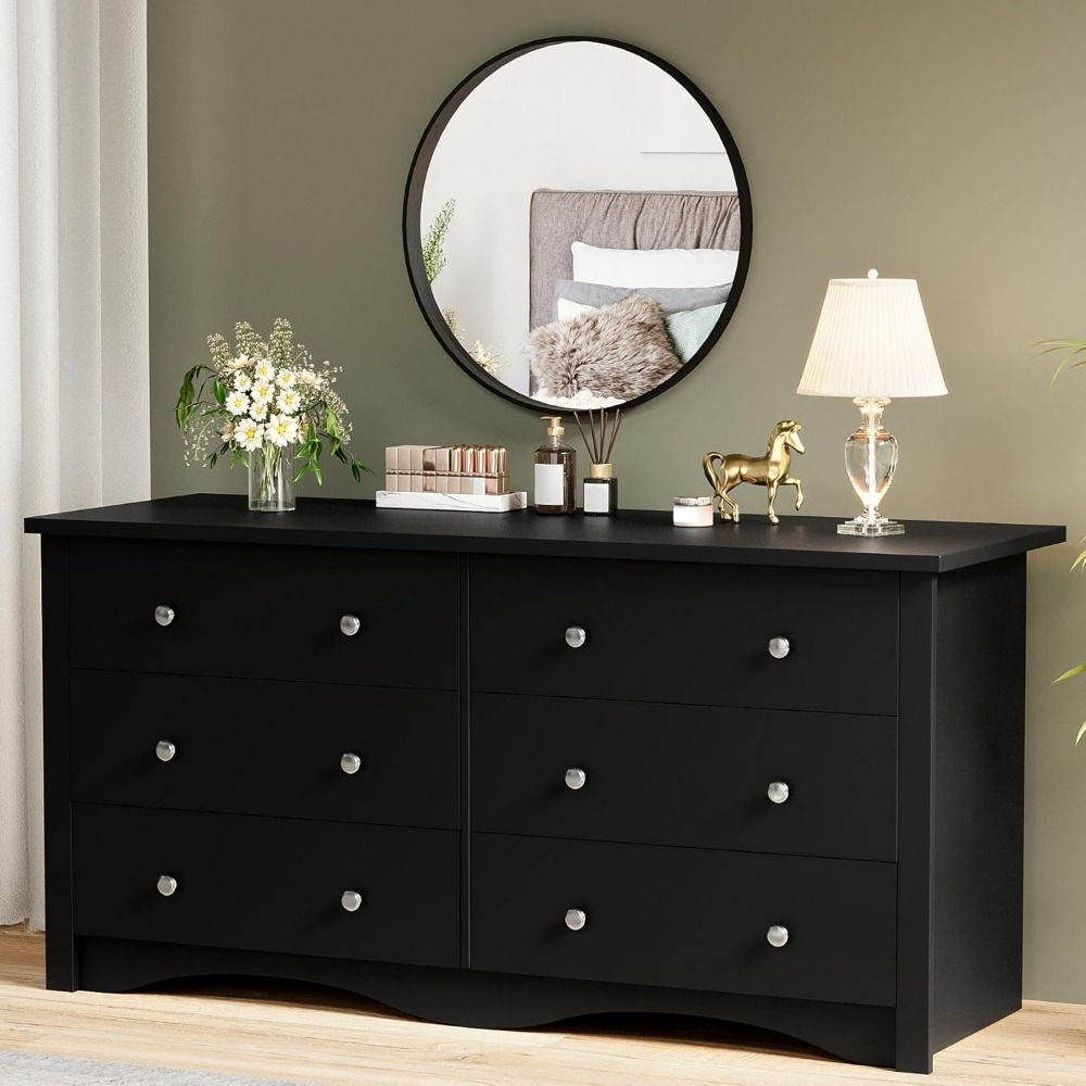 Matte Black 6-Drawer Dresser for Bedroom with Large Storage Chest