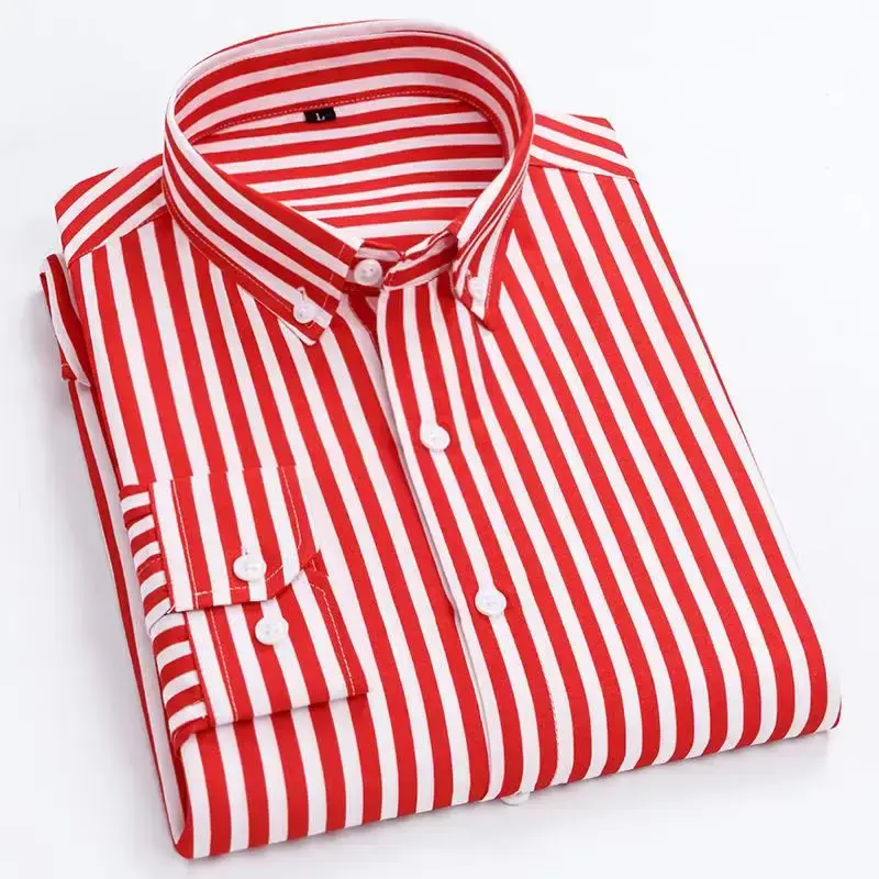Thumbnail: Men's Slim Fit Striped Long Sleeve Shirt – Korean Casual Fashion