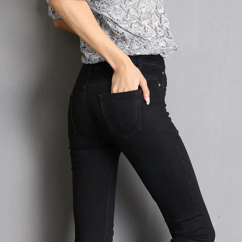 Thumbnail: Stretch Mom Jeans Washed Skinny Pencil Denim Pants Women Blue Grey Black