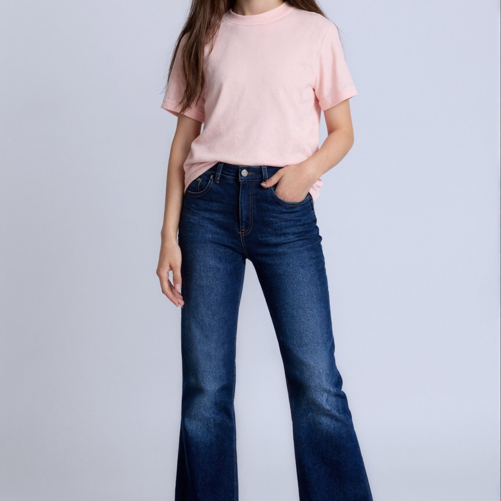 Y2K Blue Washed Casual Denim Pants for Teen Girls