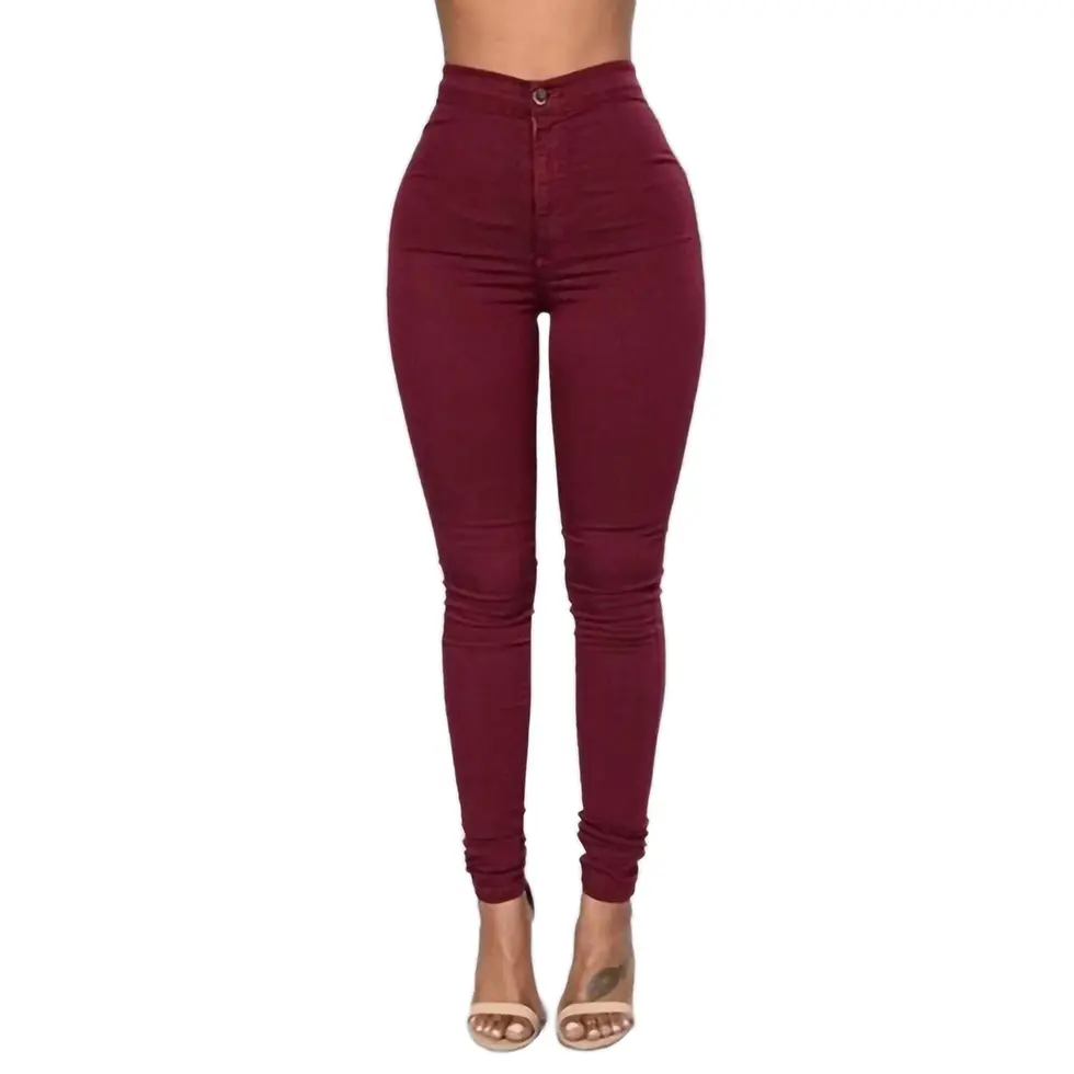 Thumbnail: Women's Slim Stretch Denim Pencil Jeans – Mid Waist, Full Length, Casual Fit