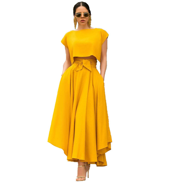 Thumbnail: Solid Color Midi Dress for Women with Umbrella Skirt in Elegant Casual Style