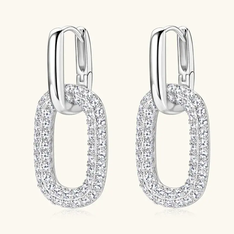 Thumbnail: 14K Gold Plated Moissanite Drop Earrings – 925 Sterling Silver Paperclip Design