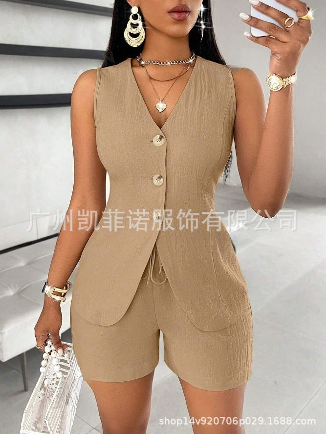 Thumbnail: Women Casual Summer Shorts Set Sleeveless Vest Top Solid 2 Piece Outfit