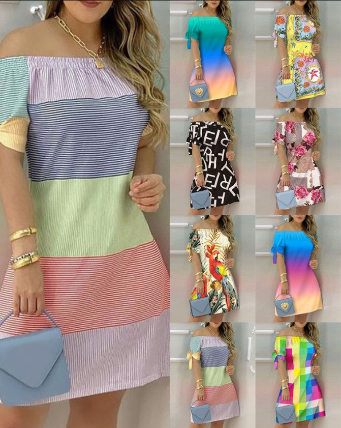 Thumbnail: Solid Color Strapless Summer Casual Plus Size Women Dress