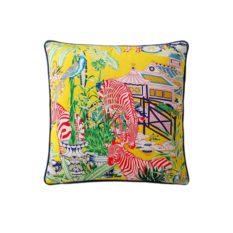 Thumbnail: Asian Exotic Willow Pavilion Printed Velvet Cushion Pillow Cover