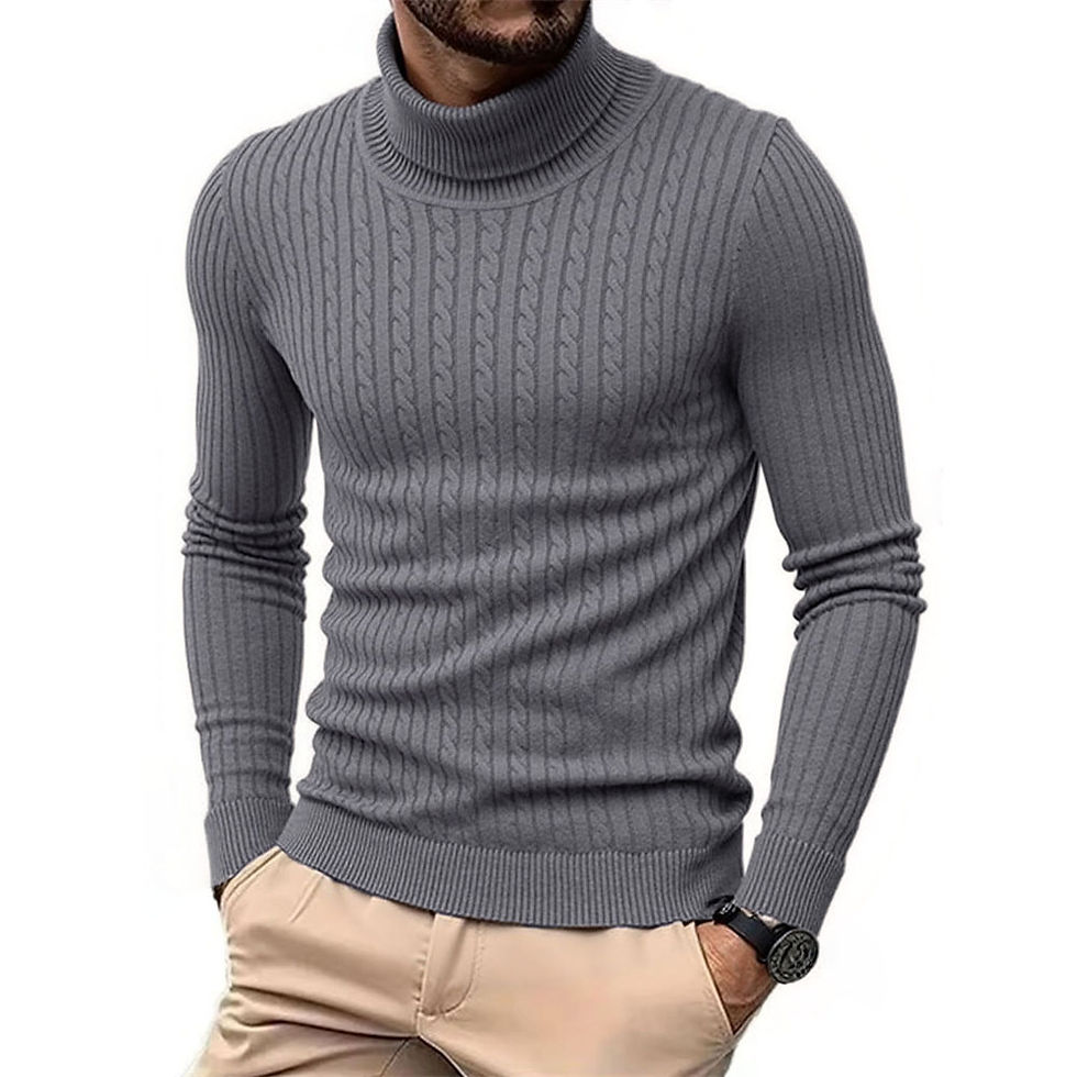 Thumbnail: Men’s Turtleneck Jacquard Knit Sweater – Warm Slim Pullover
