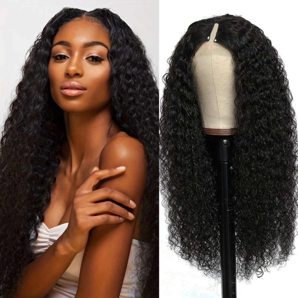 V Part Kinky Curly Wig – 32-Inch Brazilian Human Hair